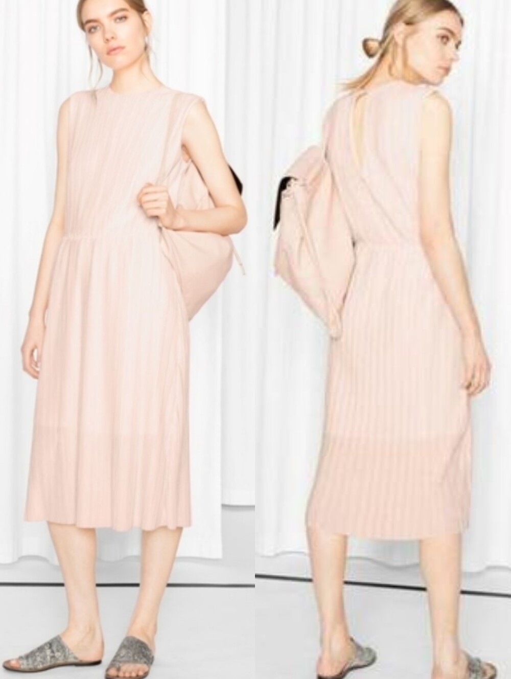 EUC & Other Stories Plisse Blush Pleated Midi Dress